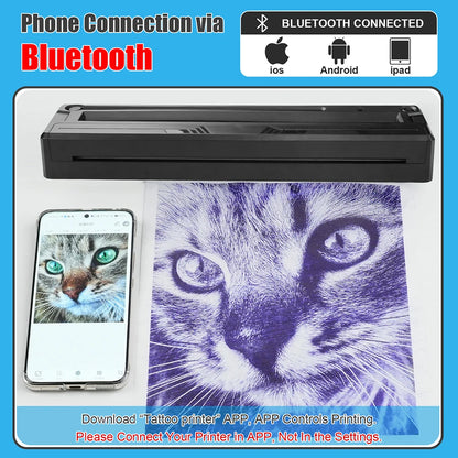 Wireless Tattoo Transfer Machine Bluetooth Tattoo Thermal Stencil Printer Compatible with Smartphones&PC with 10pcs Tattoo Paper